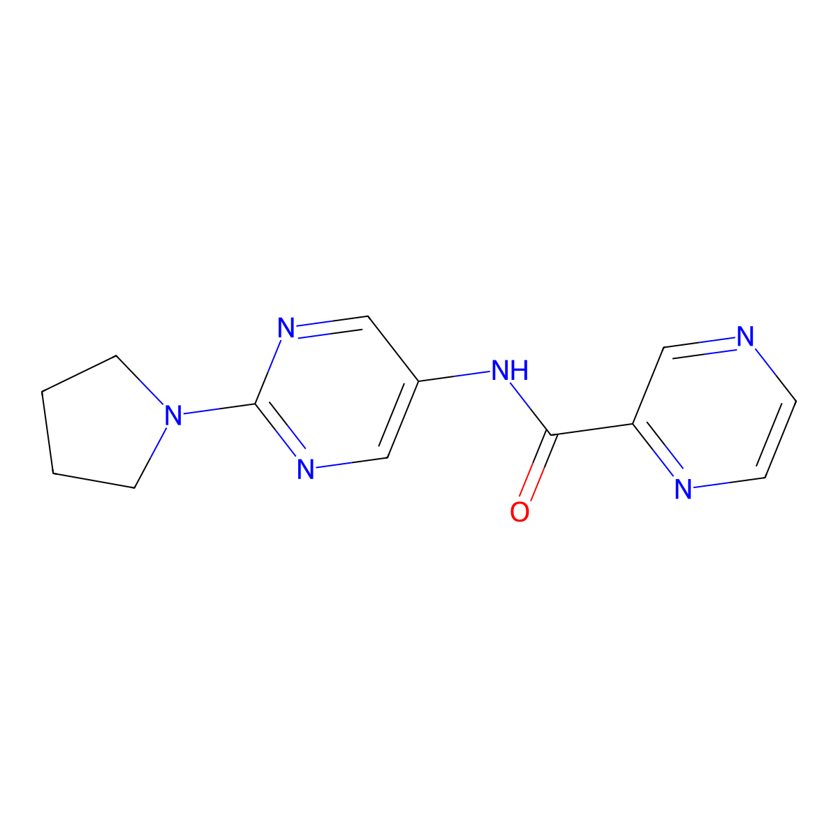 N-[2-(pyrrolidin-1-yl)pyrimidin-5-yl]pyrazine-2-carboxamide molecular structure, CAS 1396889-28-3