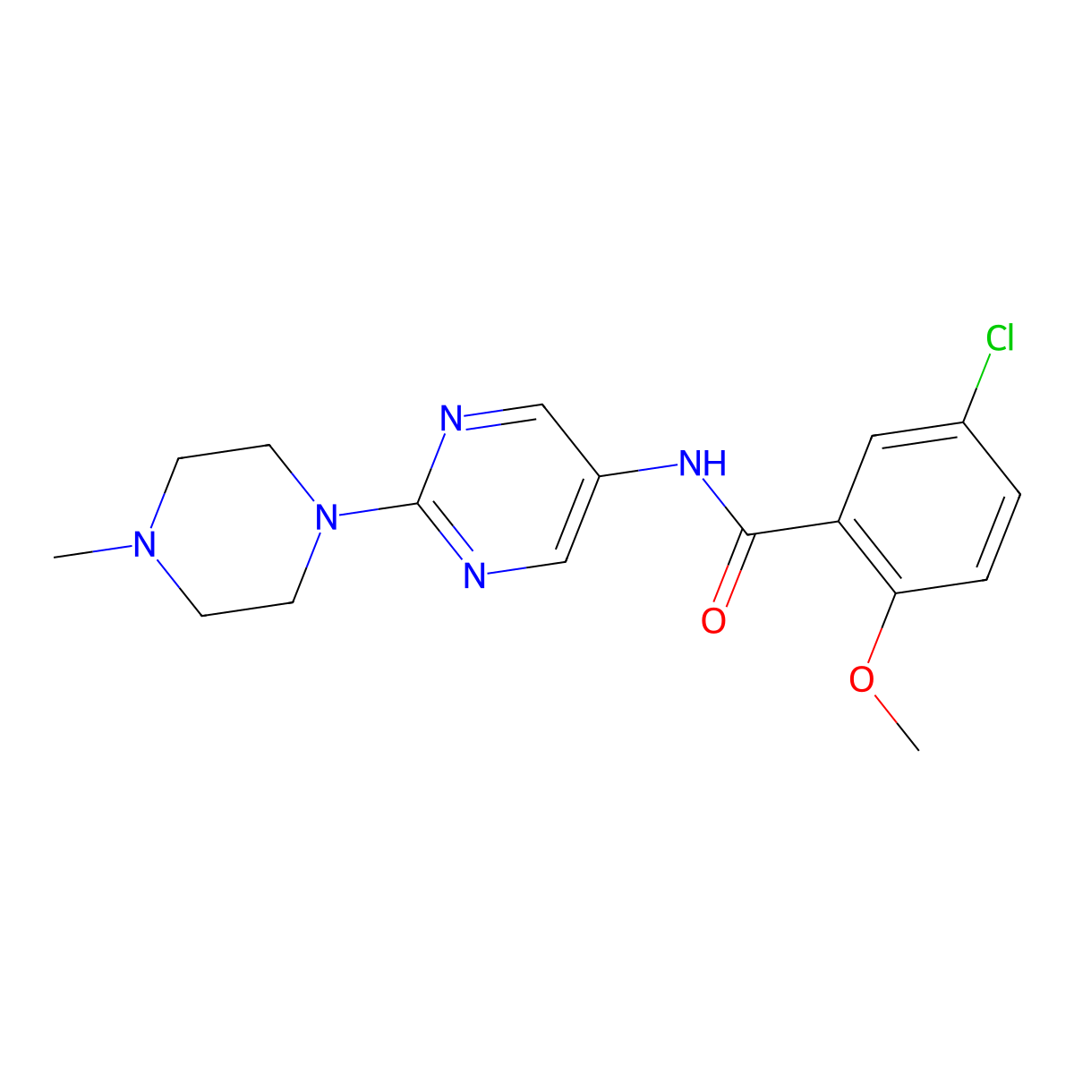 5-chloro-2-methoxy-N-[2-(4-methylpiperazin-1-yl)pyrimidin-5-yl]benzamide molecular structure, CAS 1396889-30-7