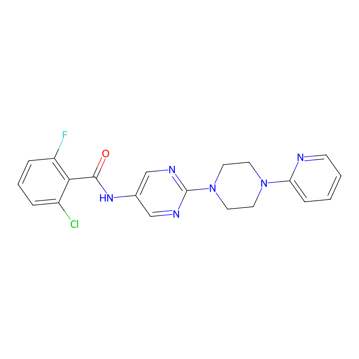 2-chloro-6-fluoro-N-(2-(4-(pyridin-2-yl)piperazin-1-yl)pyrimidin-5-yl)benzamide molecular structure, CAS 1396889-34-1
