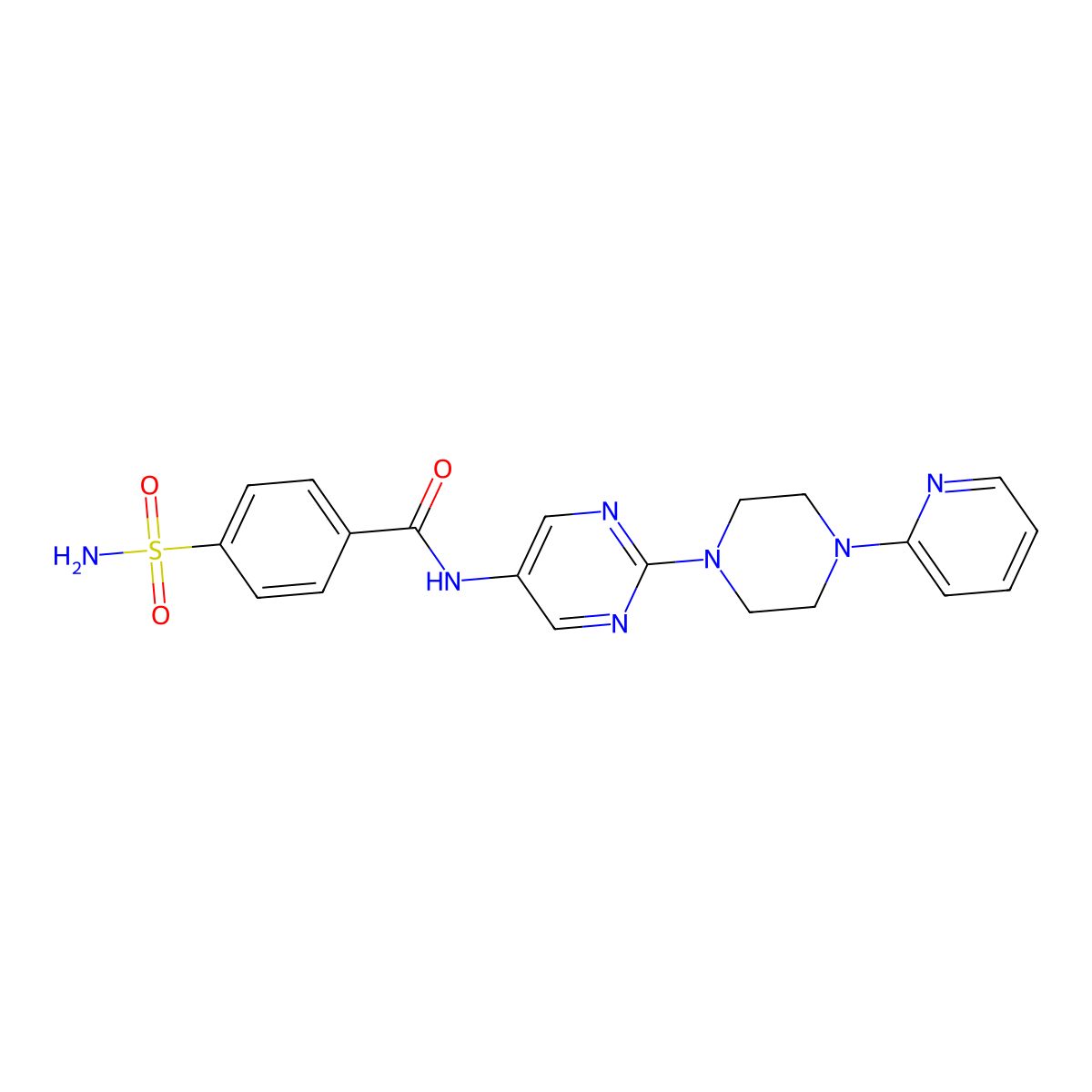 N-{2-[4-(pyridin-2-yl)piperazin-1-yl]pyrimidin-5-yl}-4-sulfamoylbenzamide molecular structure, CAS 1396889-35-2