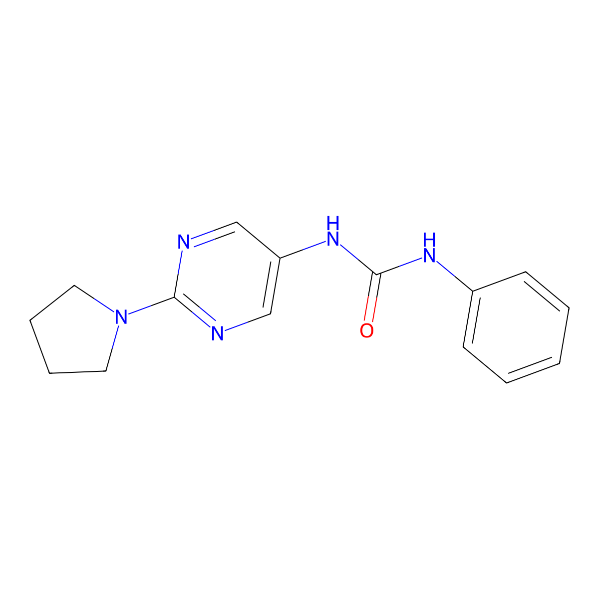 1-Phenyl-3-[2-(pyrrolidin-1-yl)pyrimidin-5-yl]urea molecular structure, CAS 1396889-38-5