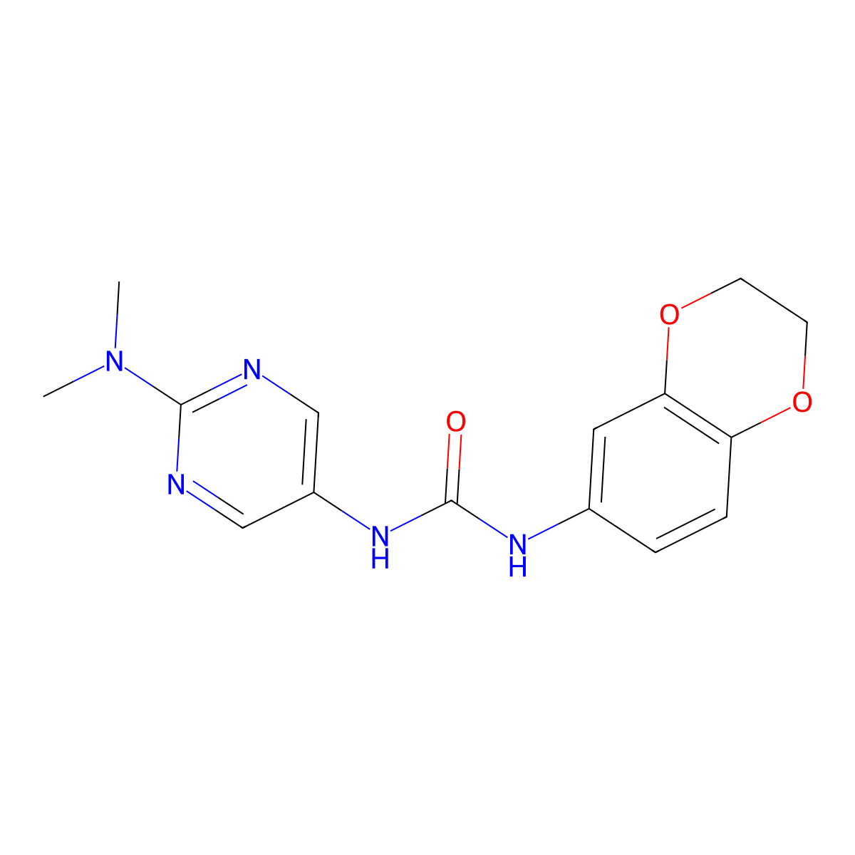 1-(2,3-Dihydro-1,4-benzodioxin-6-yl)-3-[2-(dimethylamino)pyrimidin-5-yl]urea molecular structure, CAS 1396889-39-6