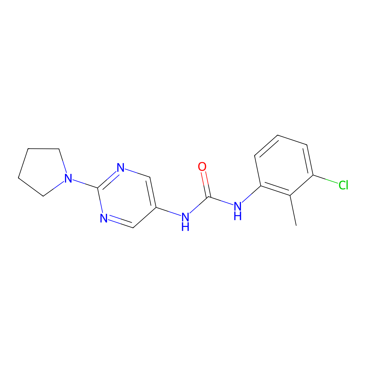 1-(3-Chloro-2-methylphenyl)-3-[2-(pyrrolidin-1-yl)pyrimidin-5-yl]urea molecular structure, CAS 1396889-40-9
