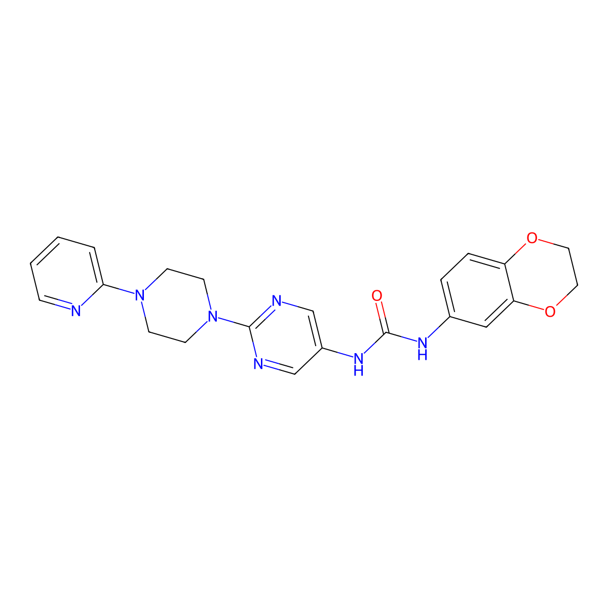 1-(2,3-Dihydrobenzo[b][1,4]dioxin-6-yl)-3-(2-(4-(pyridin-2-yl)piperazin-1-yl)pyrimidin-5-yl)urea molecular structure, CAS 1396889-47-6