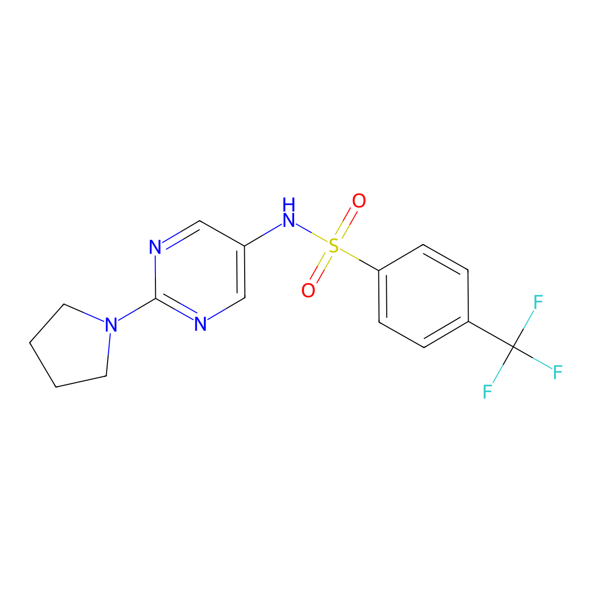 N-(2-(pyrrolidin-1-yl)pyrimidin-5-yl)-4-(trifluoromethyl)benzenesulfonamide molecular structure, CAS 1396889-52-3