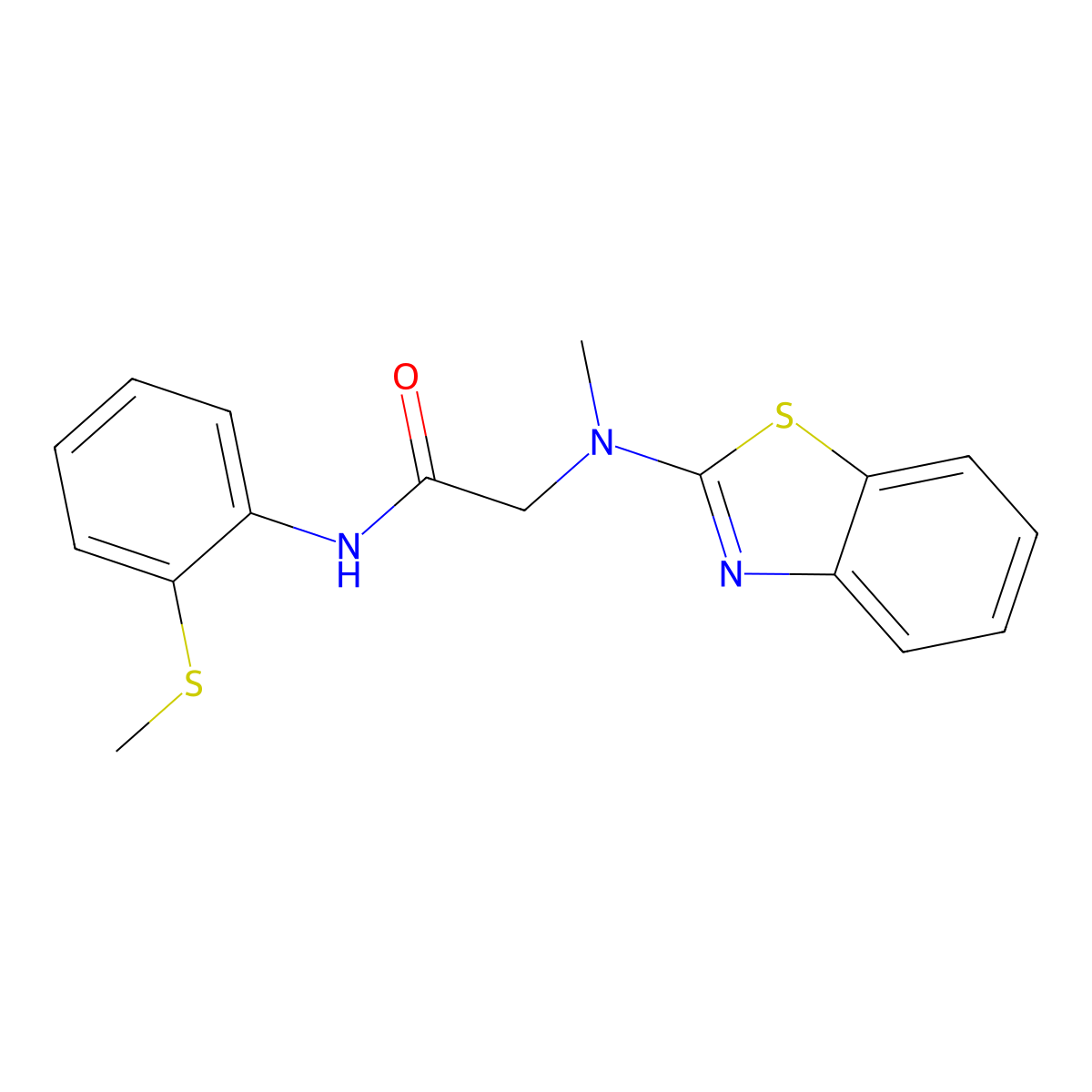 2-(benzo[d]thiazol-2-yl(methyl)amino)-N-(2-(methylthio)phenyl)acetamide molecular structure, CAS 1396889-57-8