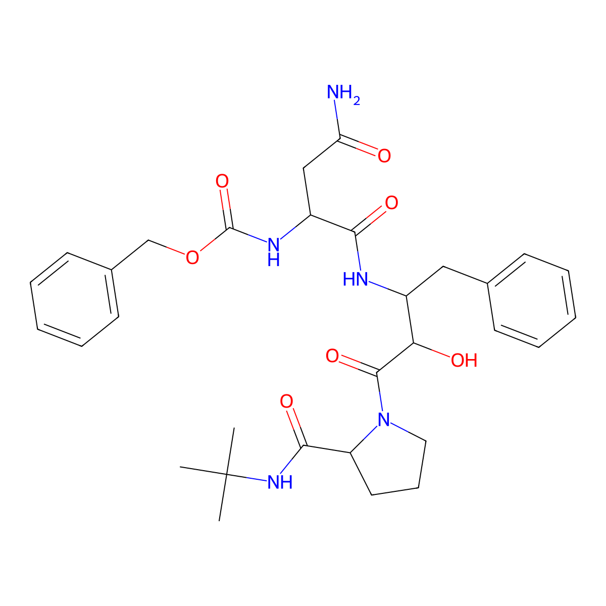 N2-((Phenylmethoxy)carbonyl)-L-asparaginyl-(alphaS,betaS)-beta-amino-alpha-hydroxybenzenebutanoyl-N-(1,1-dimethylethyl)-L-prolinamide molecular structure, CAS 139694-65-8