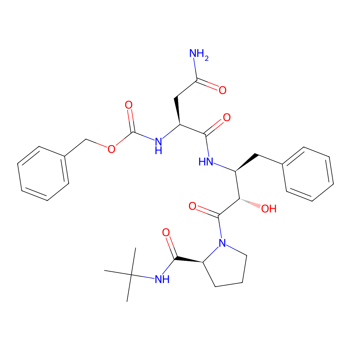 N2-((Phenylmethoxy)carbonyl)-L-asparaginyl-(alphaS,betaS)-beta-amino-alpha-hydroxybenzenebutanoyl-N-(1,1-dimethylethyl)-L-prolinamide molecular structure, CAS 139694-65-8