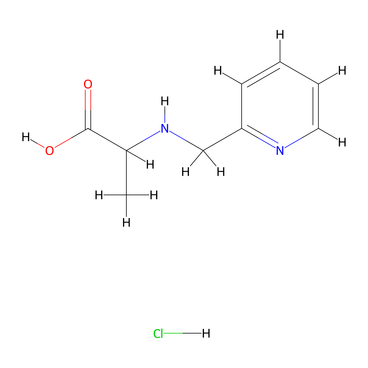 2-{[(Pyridin-2-yl)methyl]amino}propanoic acid hydrochloride molecular structure, CAS 1396962-73-4