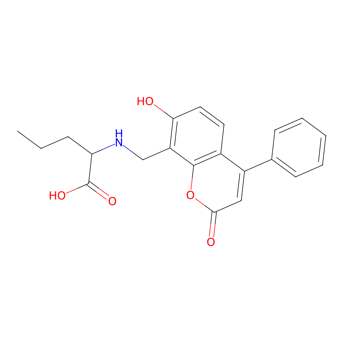 N-[(7-hydroxy-2-oxo-4-phenyl-2H-chromen-8-yl)methyl]norvaline molecular structure, CAS 1396963-61-3