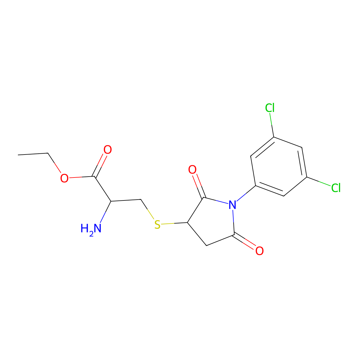 Ethyl 2-amino-3-[1-(3,5-dichlorophenyl)-2,5-dioxopyrrolidin-3-yl]sulfanylpropanoate molecular structure, CAS 1396963-85-1