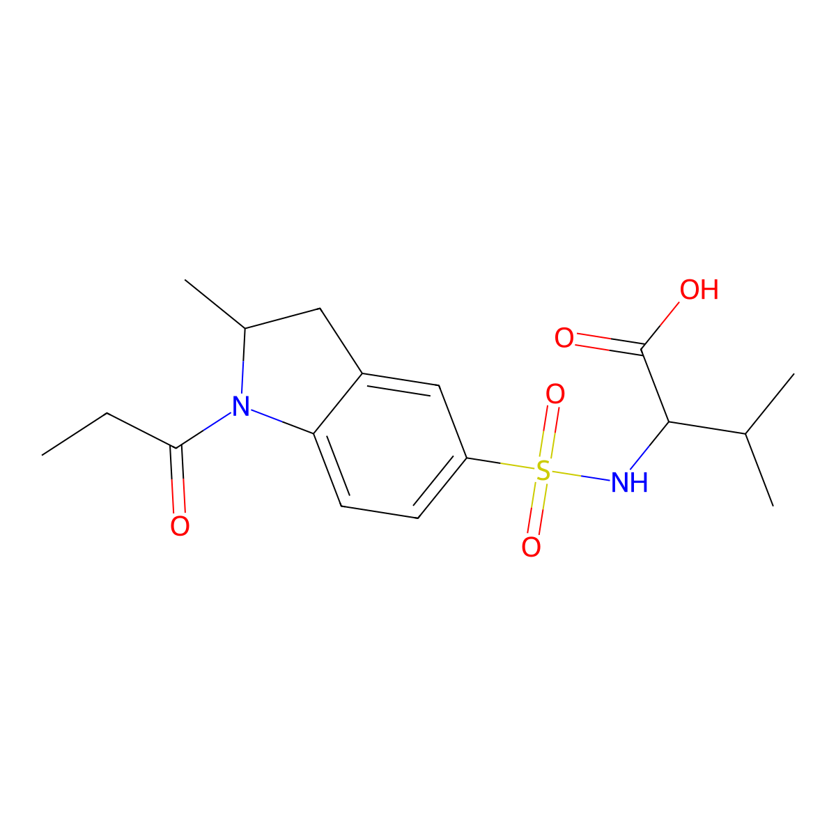 3-methyl-2-{[(2-methyl-1-propionyl-2,3-dihydro-1H-indol-5-yl)sulfonyl]amino}butanoic acid molecular structure, CAS 1396965-02-8