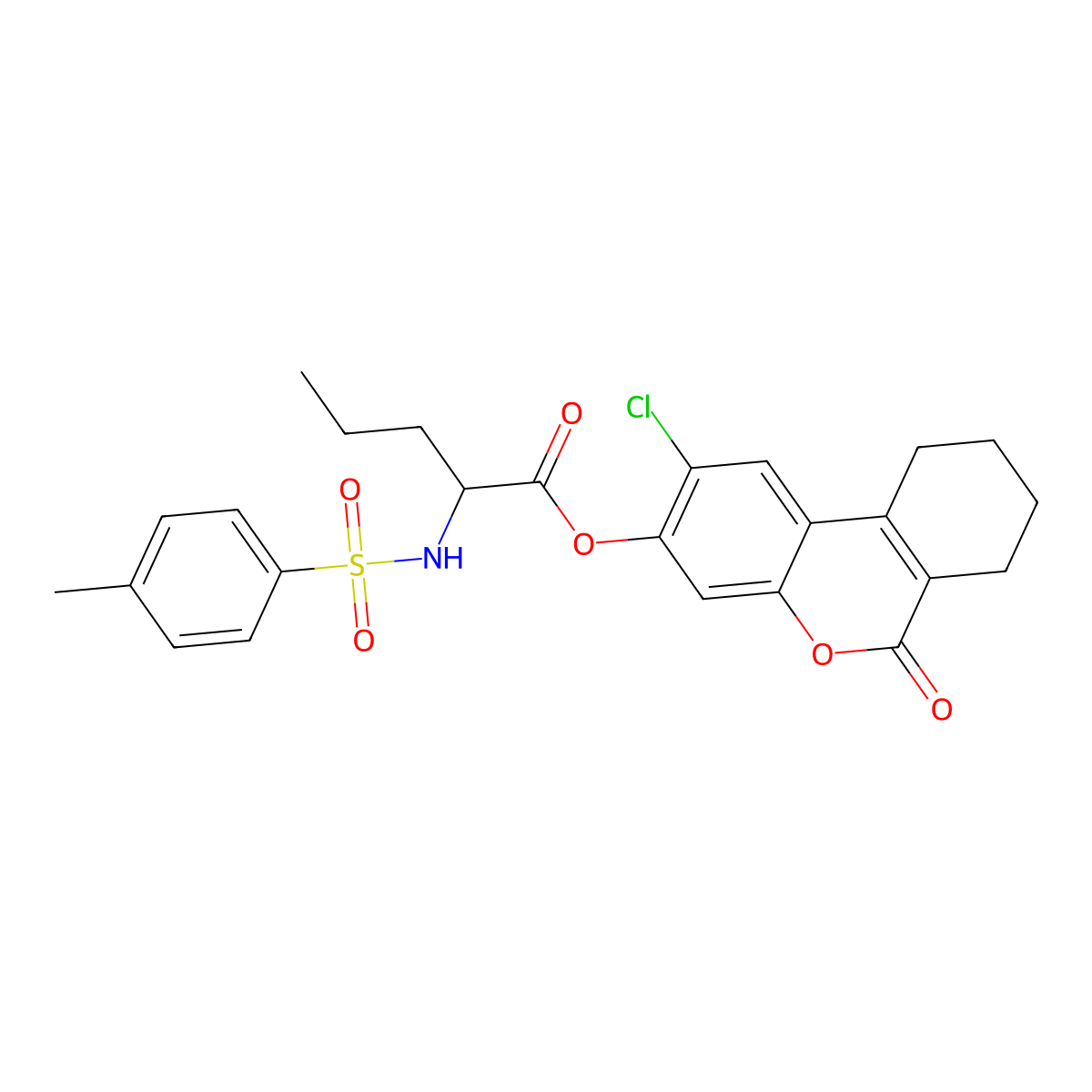 (2-Chloro-6-oxo-7,8,9,10-tetrahydrobenzo[c]chromen-3-yl) 2-[(4-methylphenyl)sulfonylamino]pentanoate molecular structure, CAS 1396965-57-3