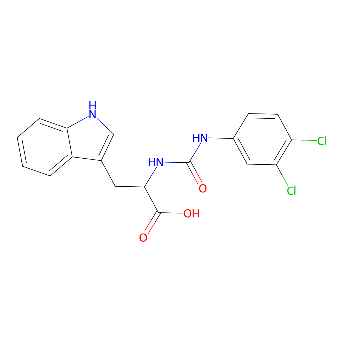 2-{[(3,4-dichlorophenyl)carbamoyl]amino}-3-(1H-indol-3-yl)propanoic acid molecular structure, CAS 1396965-73-3