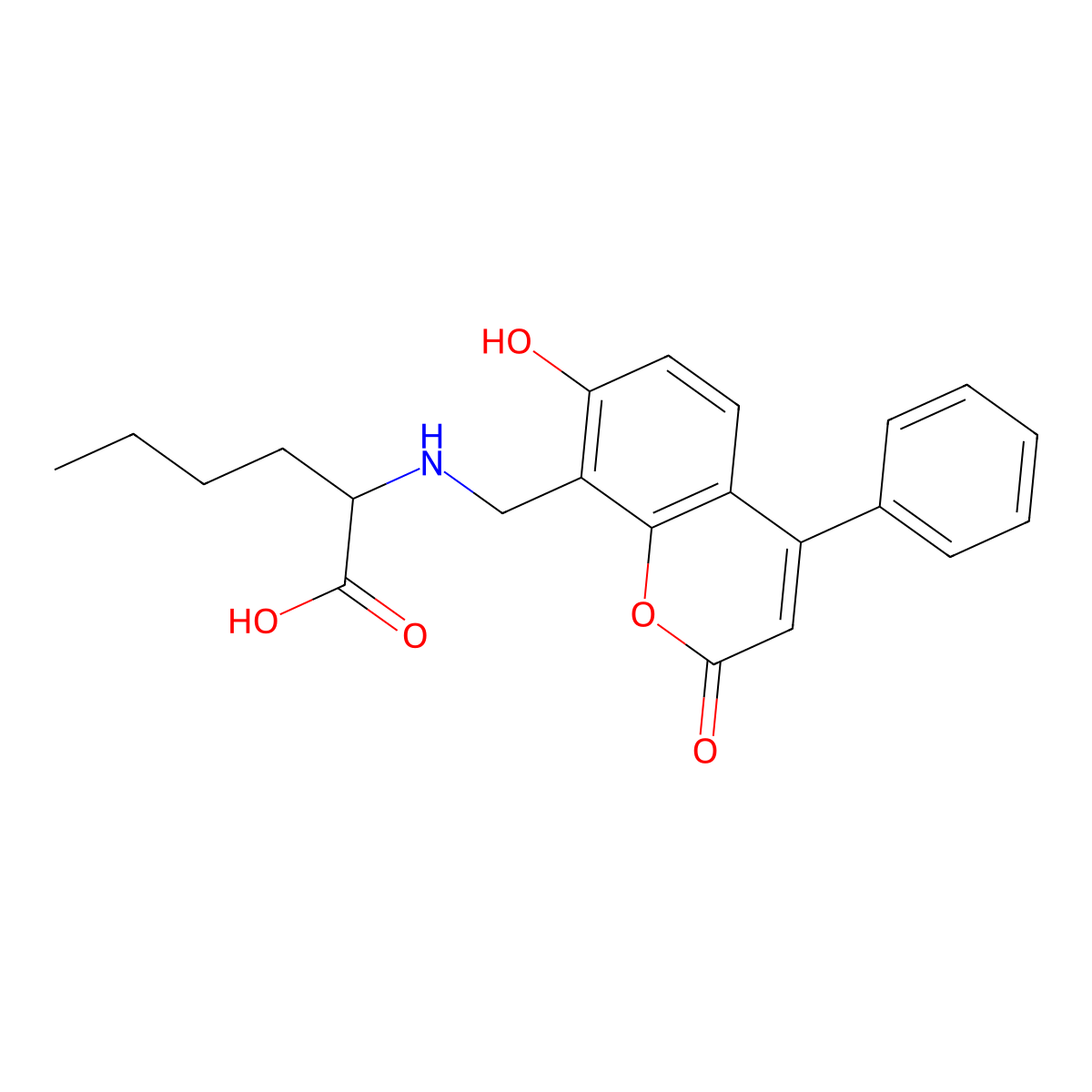 N-[(7-hydroxy-2-oxo-4-phenyl-2H-chromen-8-yl)methyl]norleucine molecular structure, CAS 1396965-86-8
