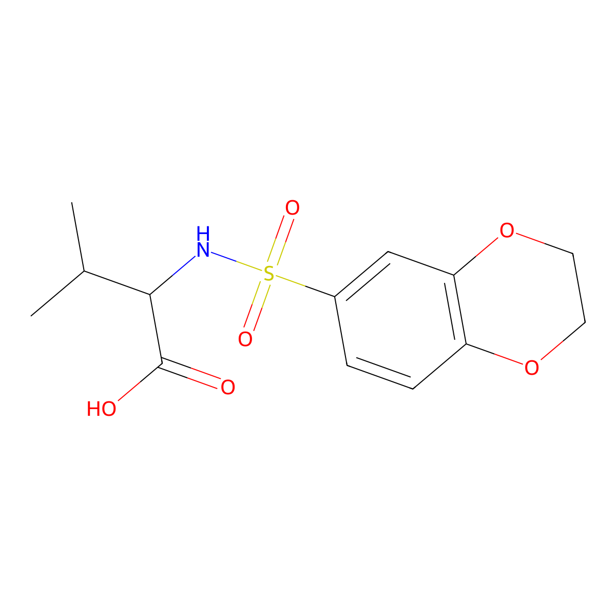 2-(2,3-Dihydro-benzo[1,4]dioxine-6-sulfonylamino)-3-methyl-butyric acid molecular structure, CAS 1396965-93-7