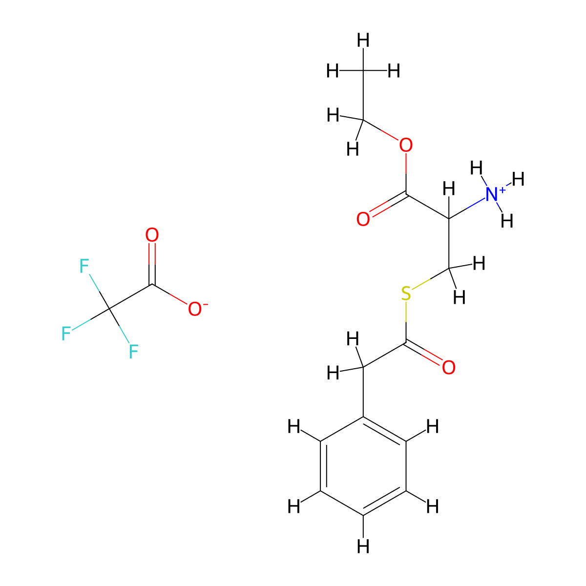 1-Ethoxy-1-oxo-3-[(2-phenylacetyl)sulfanyl]-2-propanaminium 2,2,2-trifluoroacetate molecular structure, CAS 1396965-98-2