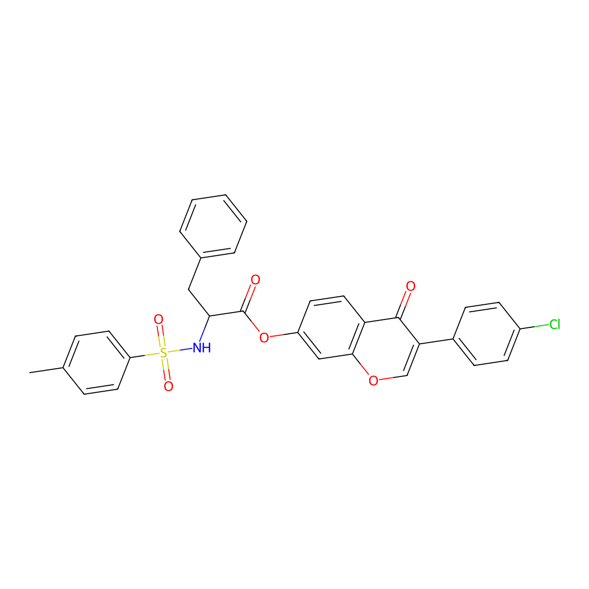 3-(4-chlorophenyl)-4-oxo-4H-chromen-7-yl 2-{[(4-methylphenyl)sulfonyl]amino}-3-phenylpropanoate molecular structure, CAS 1396966-23-6