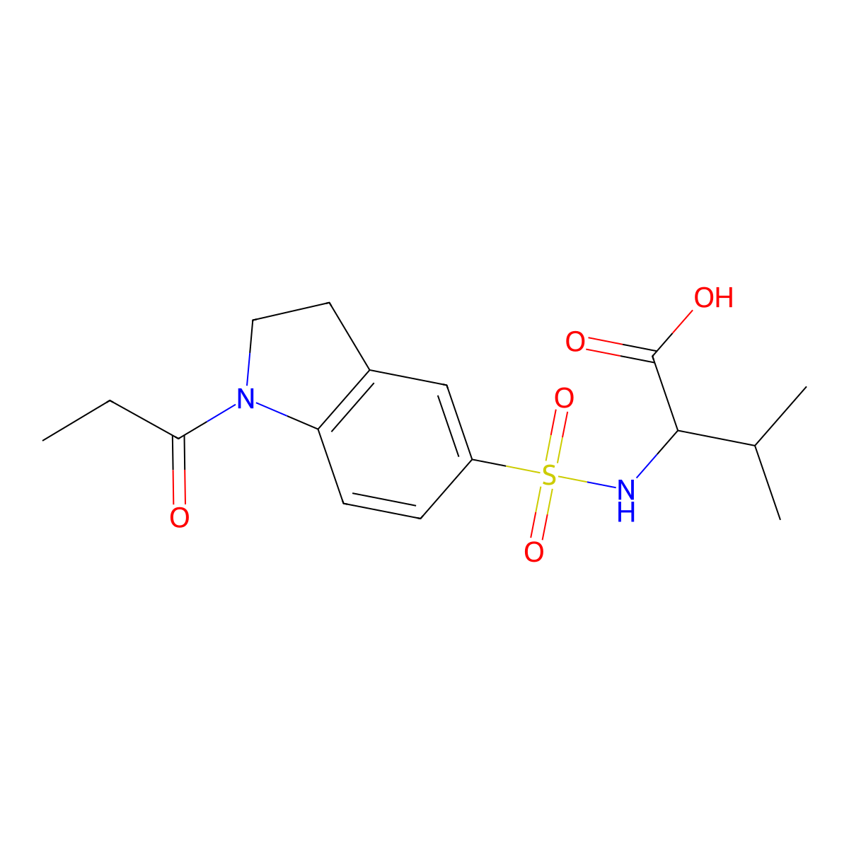 3-methyl-2-{[(1-propionyl-2,3-dihydro-1H-indol-5-yl)sulfonyl]amino}butanoic acid molecular structure, CAS 1396966-37-2