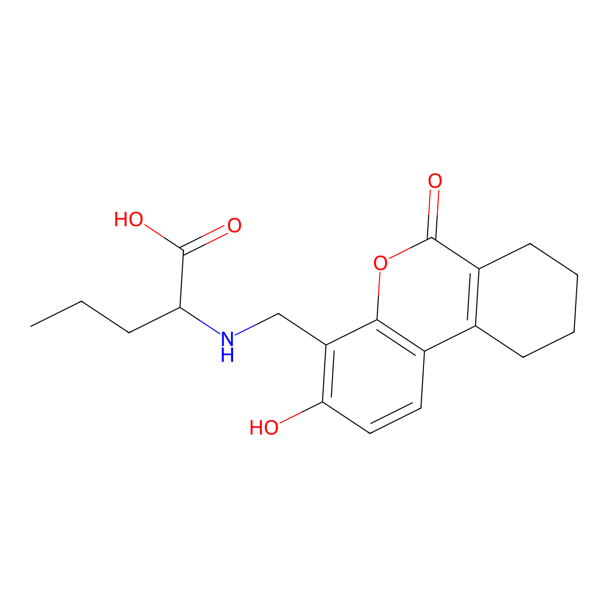 N-[(3-hydroxy-6-oxo-7,8,9,10-tetrahydro-6H-benzo[c]chromen-4-yl)methyl]norvaline molecular structure, CAS 1396966-46-3