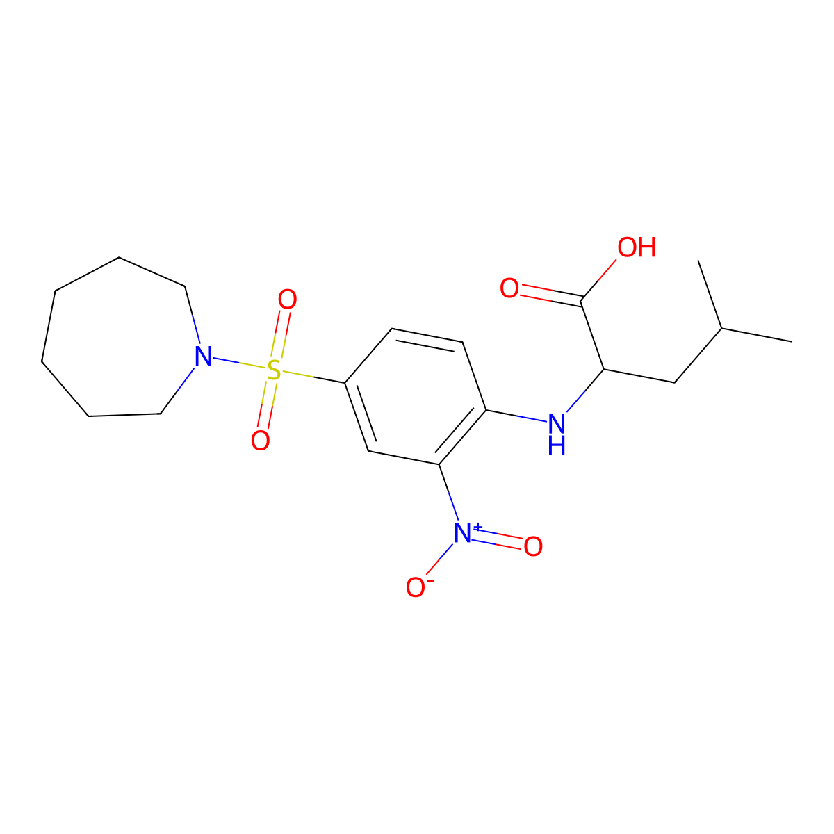 2-{[4-(Azepane-1-sulfonyl)-2-nitrophenyl]amino}-4-methylpentanoic acid molecular structure, CAS 1396966-68-9