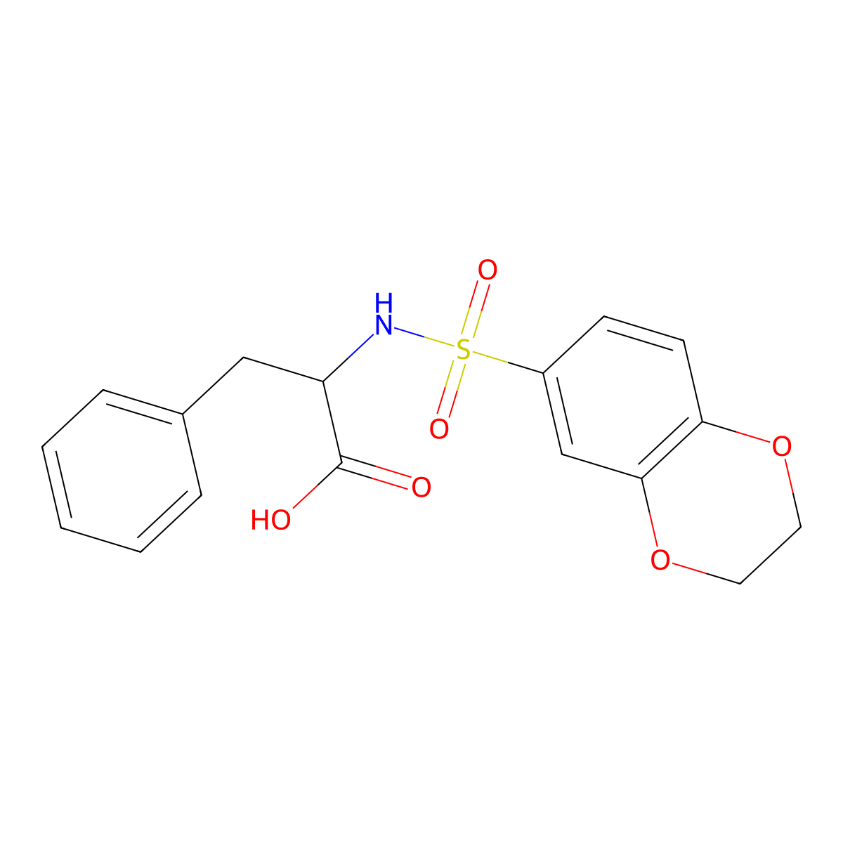 2-(2,3-Dihydro-1,4-benzodioxine-6-sulfonamido)-3-phenylpropanoic acid molecular structure, CAS 1396966-91-8