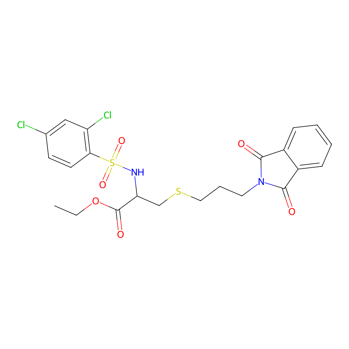 Ethyl 2-[(2,4-dichlorophenyl)sulfonylamino]-3-[3-(1,3-dioxoisoindol-2-yl)propylsulfanyl]propanoate molecular structure, CAS 1396966-97-4