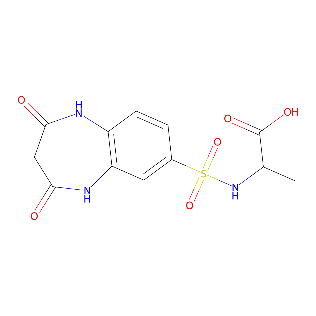 2-(2,4-dioxo-2,3,4,5-tetrahydro-1H-1,5-benzodiazepine-7-sulfonamido)propanoic acid molecular structure, CAS 1396967-01-3