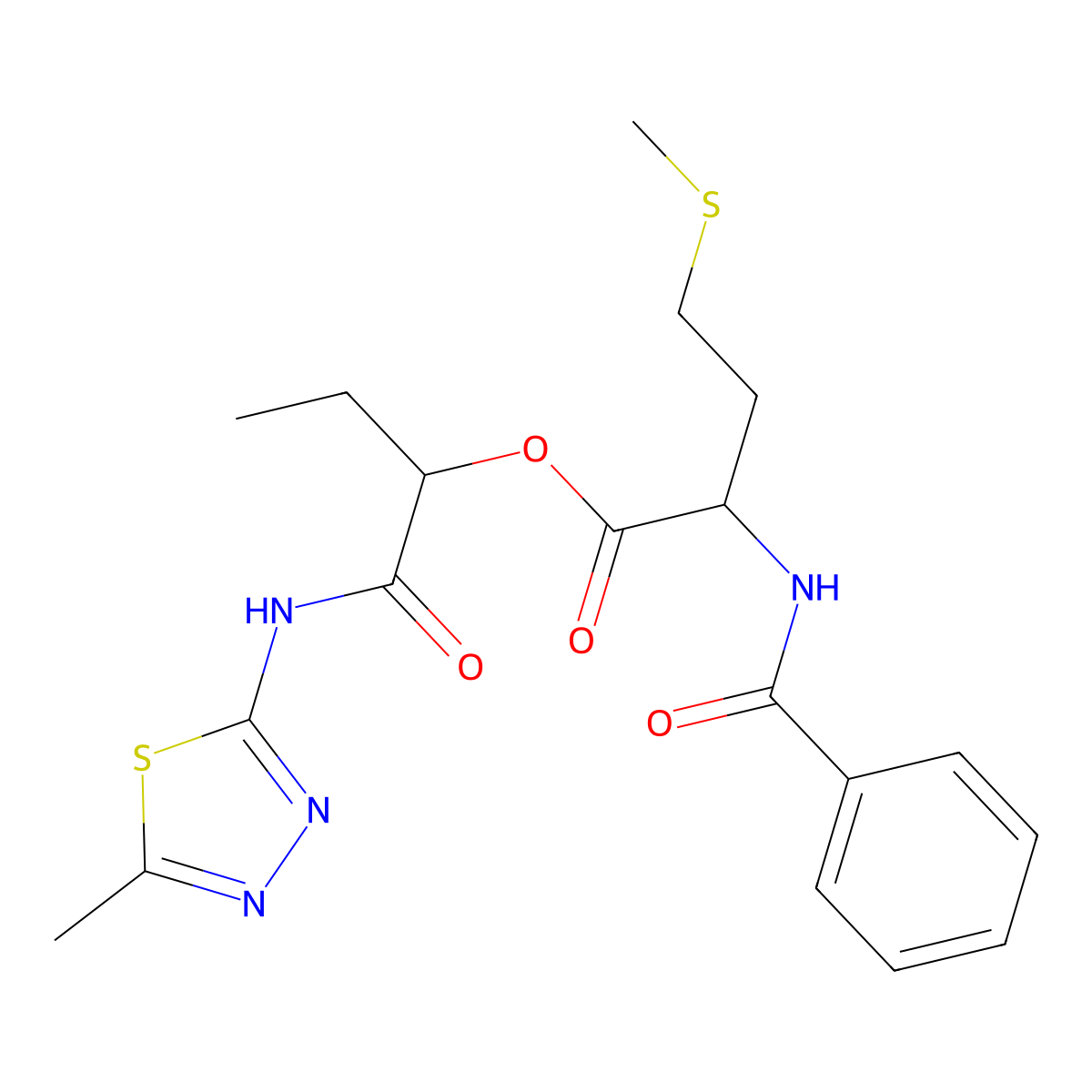 Methionine, N-benzoyl-, 1-[[(5-methyl-1,3,4-thiadiazol-2-yl)amino]carbonyl]propyl ester molecular structure, CAS 1396967-61-5