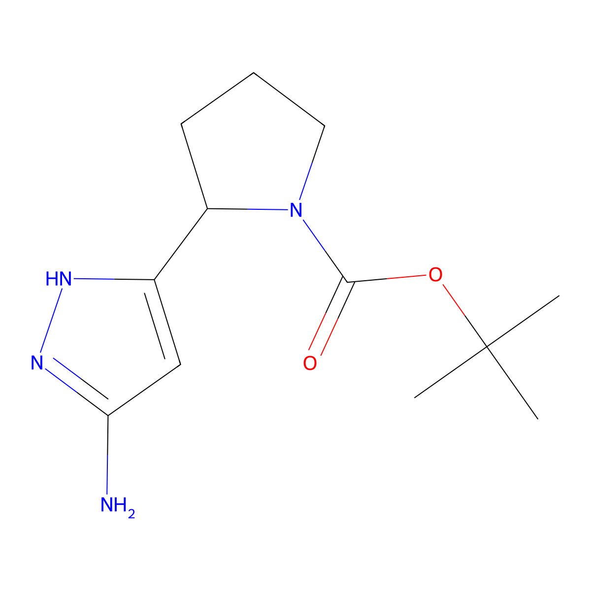 tert-butyl 2-(5-amino-1H-pyrazol-3-yl)pyrrolidine-1-carboxylate molecular structure, CAS 1396967-66-0