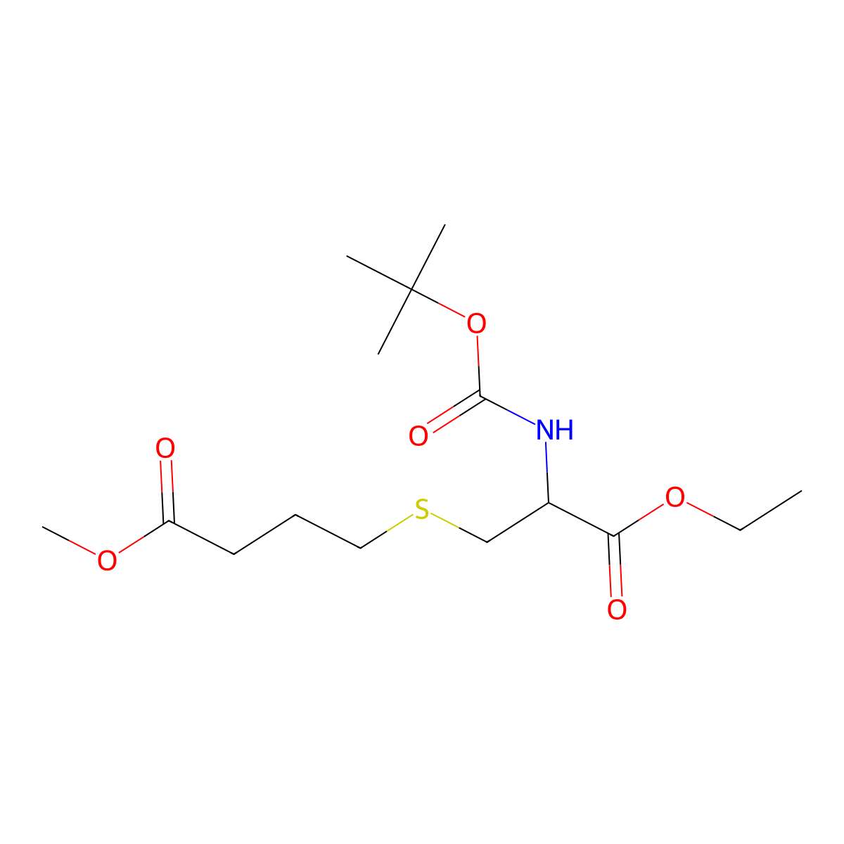 Methyl 4-({2-[(tert-butoxycarbonyl)amino]-3-ethoxy-3-oxopropyl}sulfanyl)butanoate molecular structure, CAS 1396967-95-5