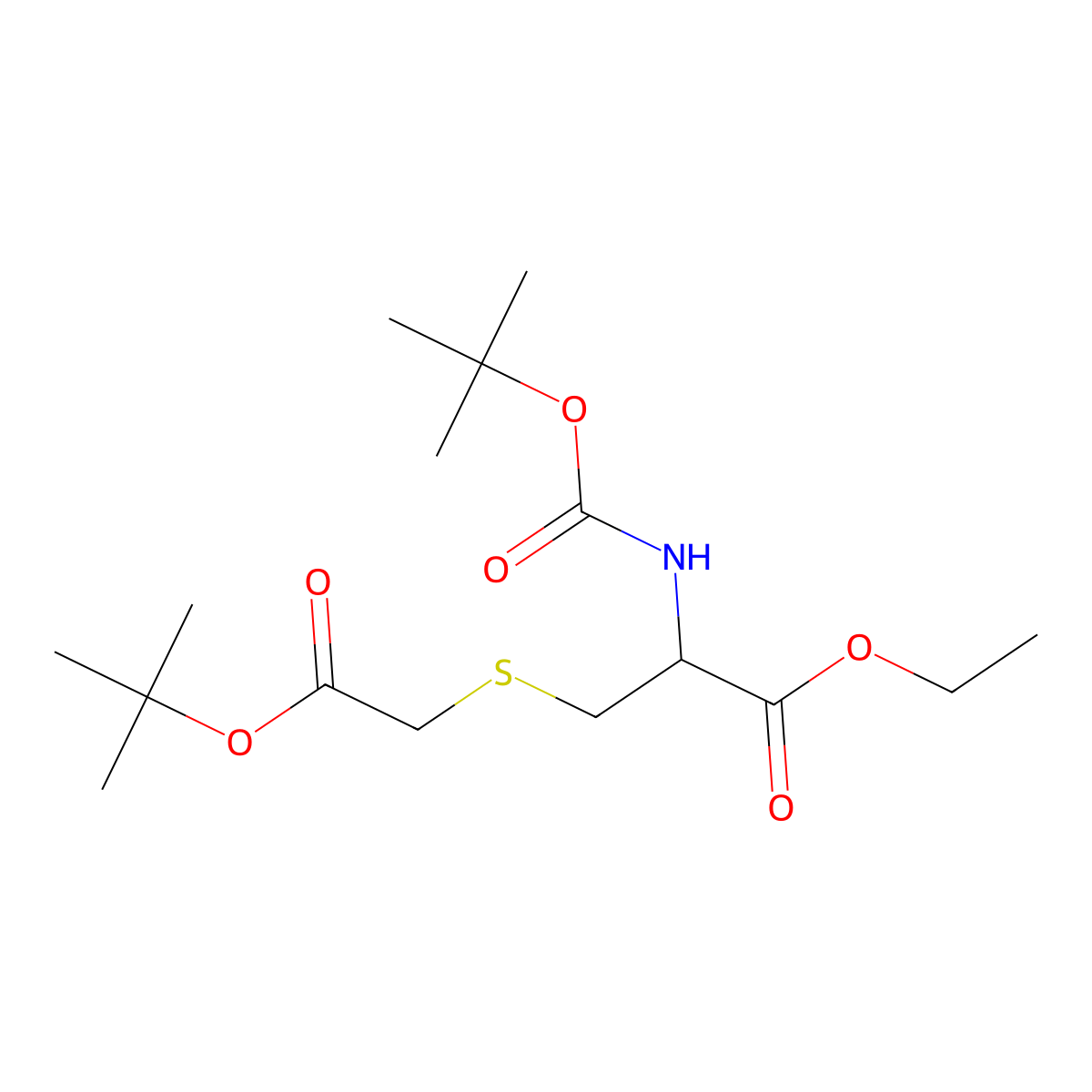 Ethyl 2-[(tert-butoxycarbonyl)amino]-3-{[2-(tert-butoxy)-2-oxoethyl]sulfanyl}propanoate molecular structure, CAS 1396968-09-4