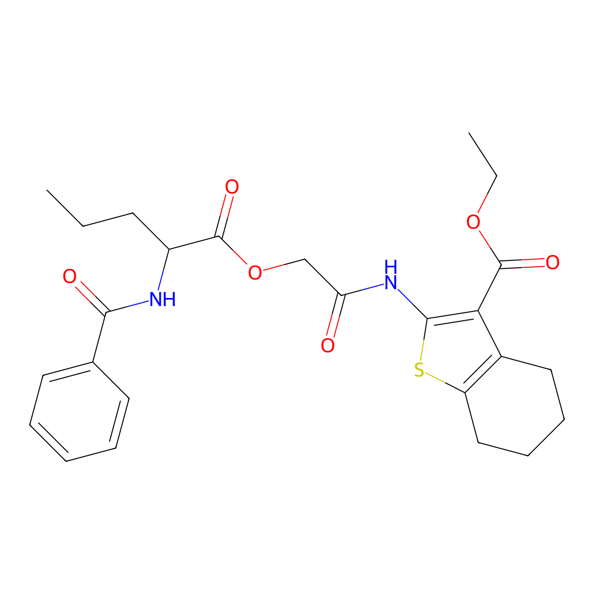 ethyl 2-[({[N-(phenylcarbonyl)norvalyl]oxy}acetyl)amino]-4,5,6,7-tetrahydro-1-benzothiophene-3-carboxylate molecular structure, CAS 1396968-45-8