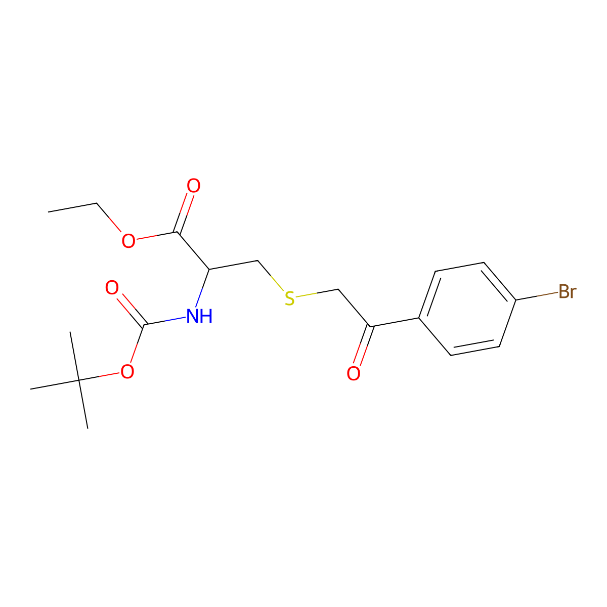 Ethyl 3-{[2-(4-bromophenyl)-2-oxoethyl]sulfanyl}-2-[(tert-butoxycarbonyl)amino]propanoate molecular structure, CAS 1396968-80-1