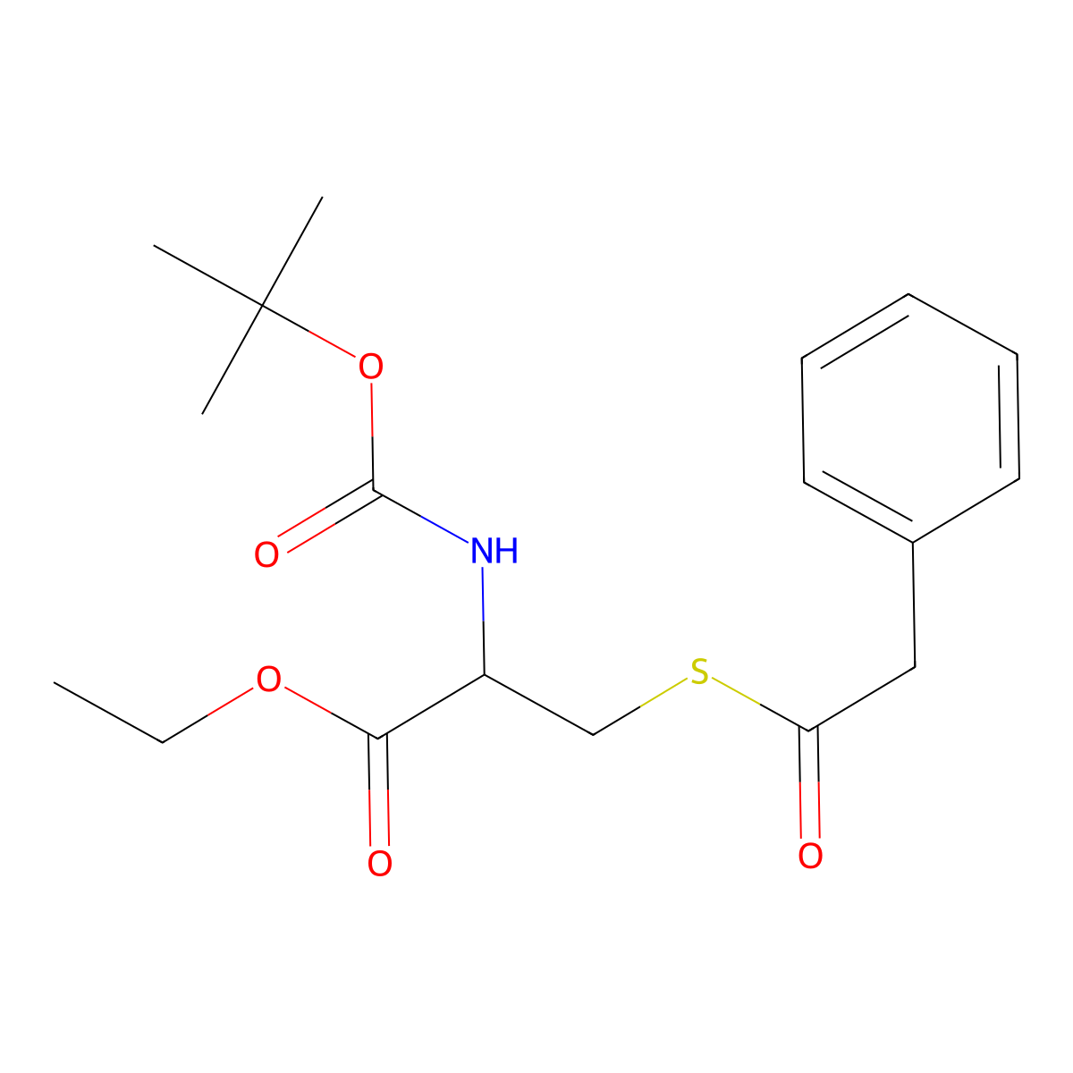 Ethyl 2-[(tert-butoxycarbonyl)amino]-3-[(2-phenylacetyl)sulfanyl]propanoate molecular structure, CAS 1396971-64-4