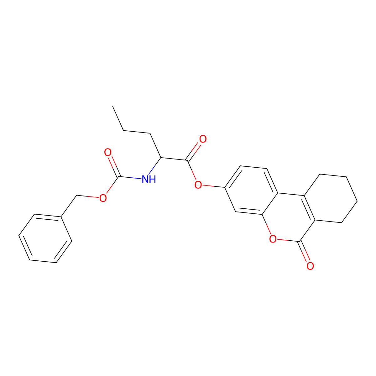 6-oxo-7,8,9,10-tetrahydro-6H-benzo[c]chromen-3-yl N-[(benzyloxy)carbonyl]norvalinate molecular structure, CAS 1396978-82-7