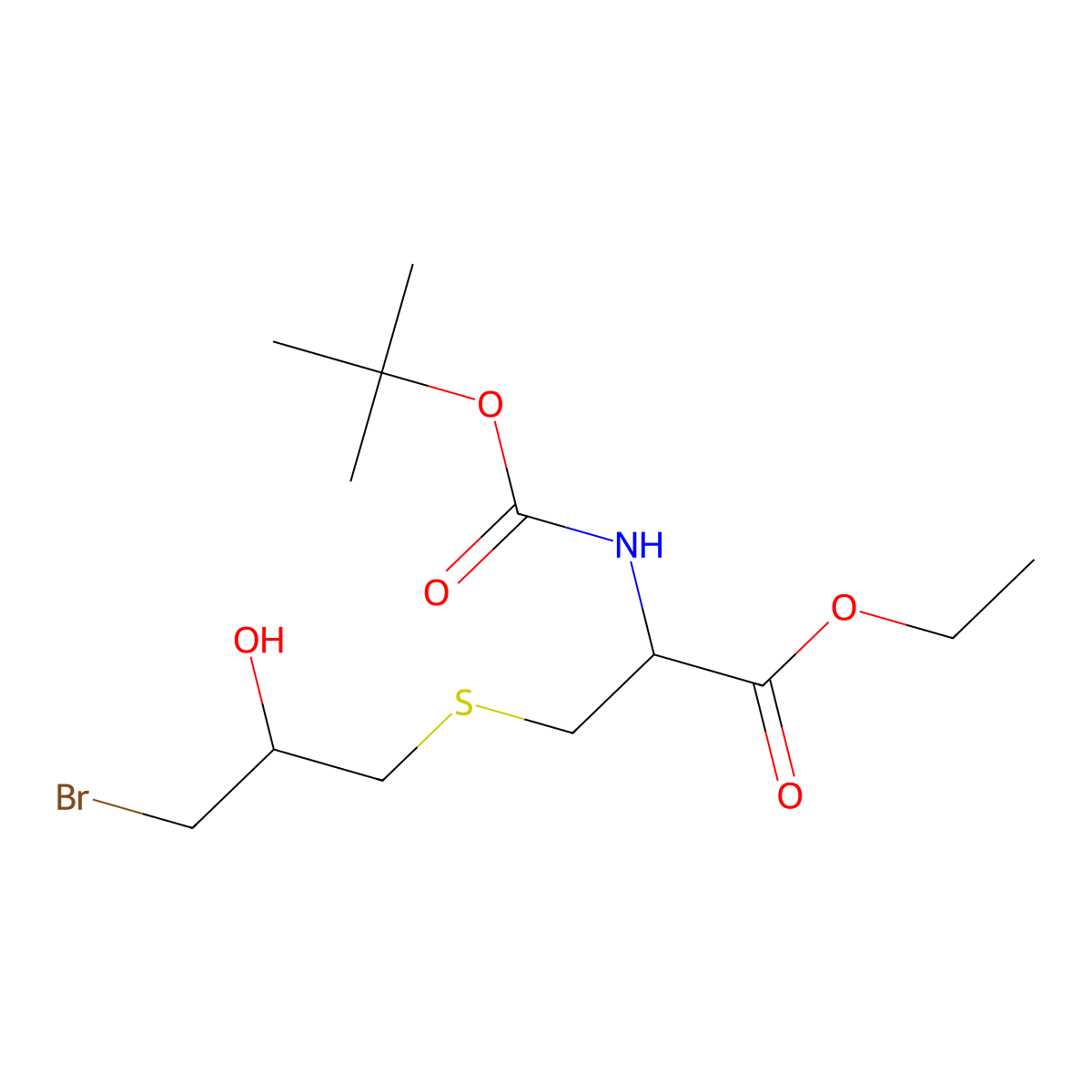Ethyl 3-[(3-bromo-2-hydroxypropyl)sulfanyl]-2-[(tert-butoxycarbonyl)amino]propanoate molecular structure, CAS 1396996-67-0
