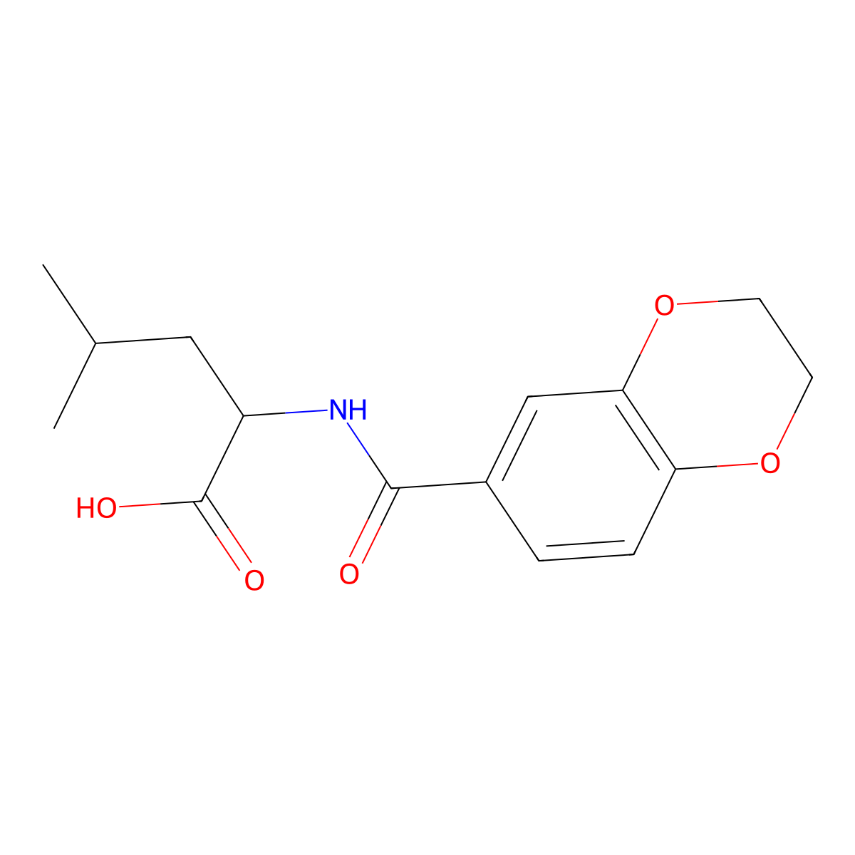 2-[(2,3-Dihydro-benzo[1,4]dioxine-6-carbonyl)-amino]-4-methyl-pentanoic acid molecular structure, CAS 1396998-63-2