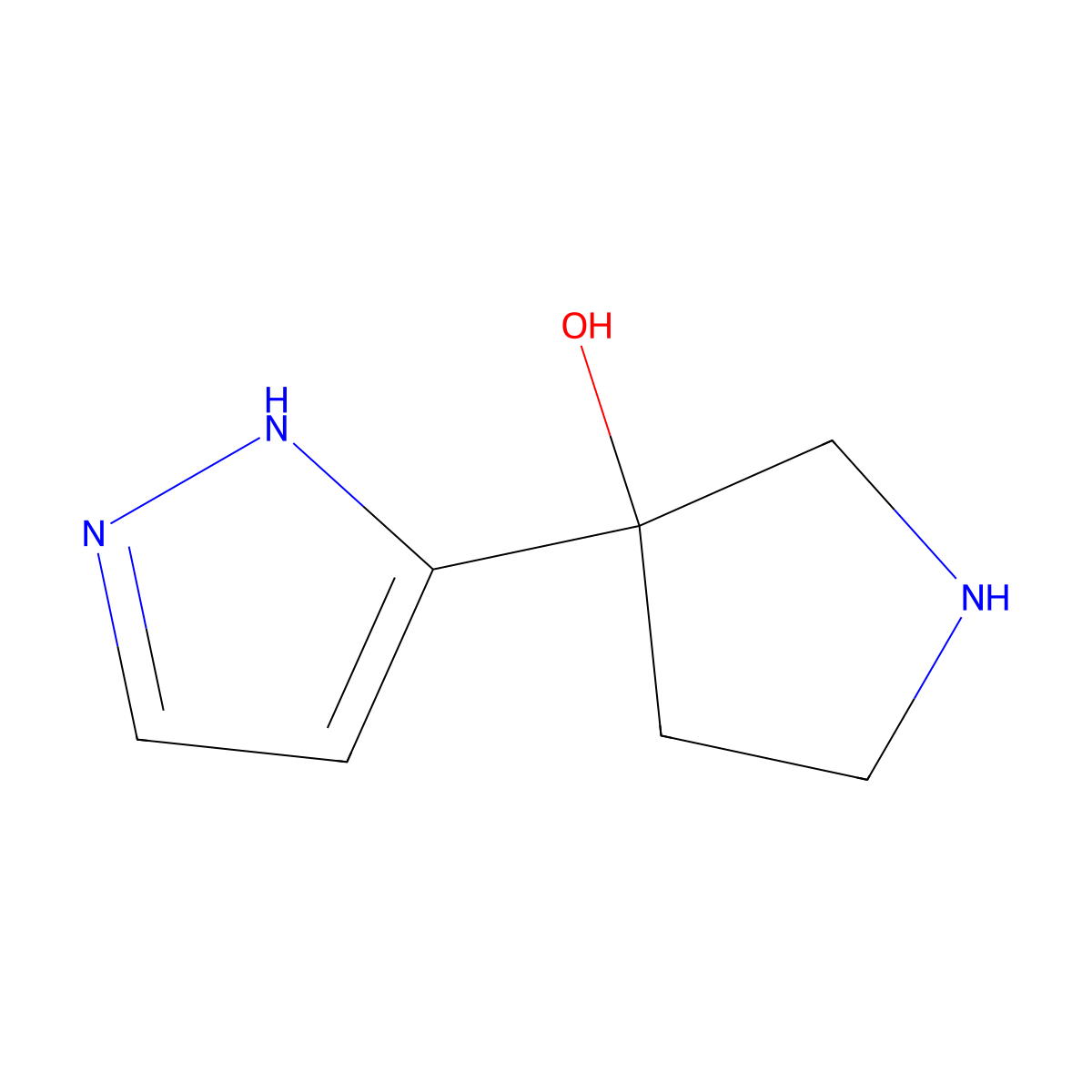 3-(1H-pyrazol-5-yl)pyrrolidin-3-ol molecular structure, CAS 1396999-92-0