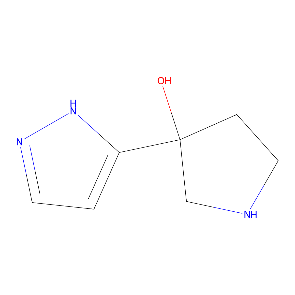 3-(1H-pyrazol-5-yl)pyrrolidin-3-ol molecular structure, CAS 1396999-92-0