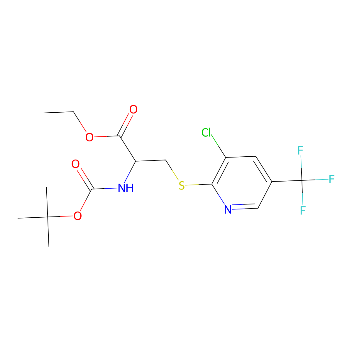 Ethyl 2-[(tert-butoxycarbonyl)amino]-3-{[3-chloro-5-(trifluoromethyl)-2-pyridinyl]sulfanyl}propanoate molecular structure, CAS 1397000-32-6