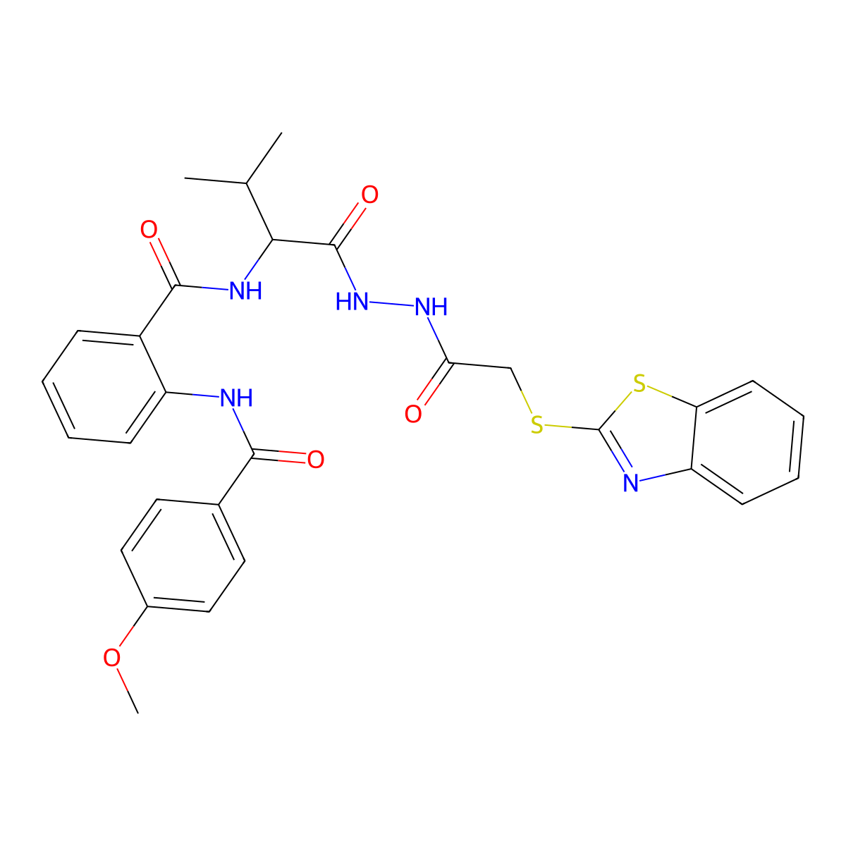 Valine, N-[2-[(4-methoxybenzoyl)amino]benzoyl]-, 2-[2-(2-benzothiazolylthio)acetyl]hydrazide molecular structure, CAS 1397001-07-8