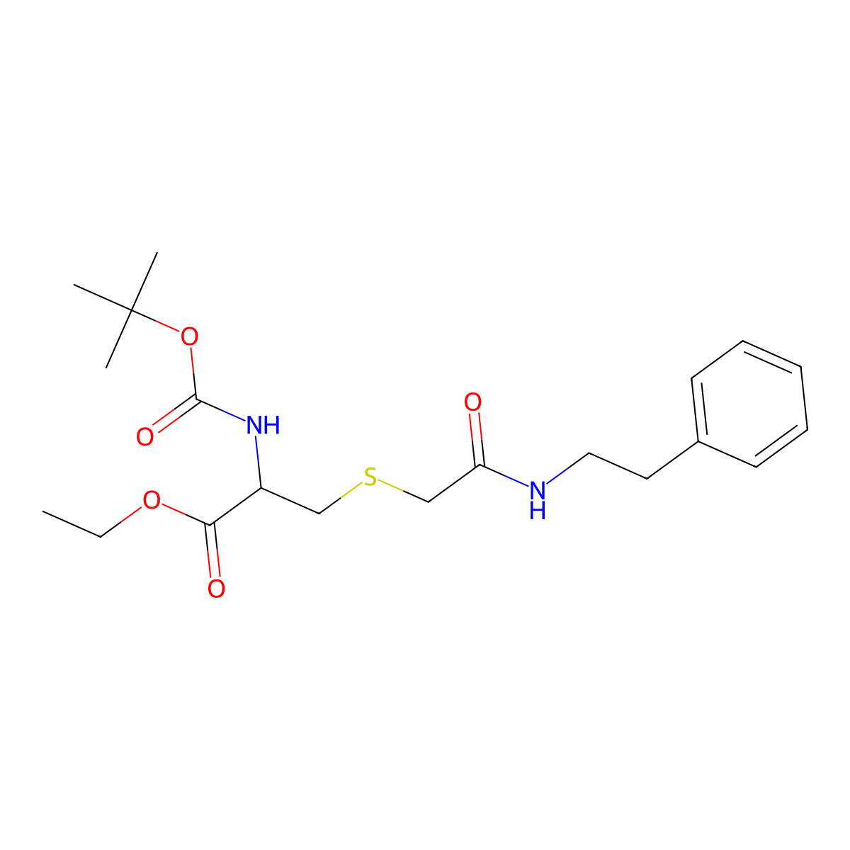 Ethyl 2-[(tert-butoxycarbonyl)amino]-3-{[2-oxo-2-(phenethylamino)ethyl]sulfanyl}propanoate molecular structure, CAS 1397003-49-4