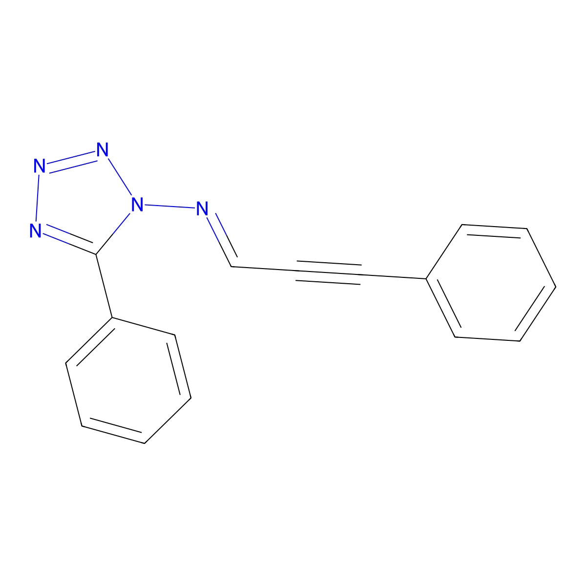 1H-Tetrazol-1-amine, 5-phenyl-N-(3-phenyl-2-propynylidene)- molecular structure, CAS 139713-00-1