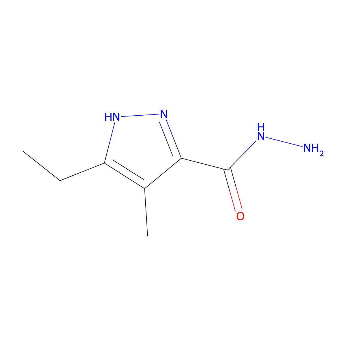 3-ethyl-4-methyl-1H-pyrazole-5-carbohydrazide molecular structure, CAS 1397196-51-8