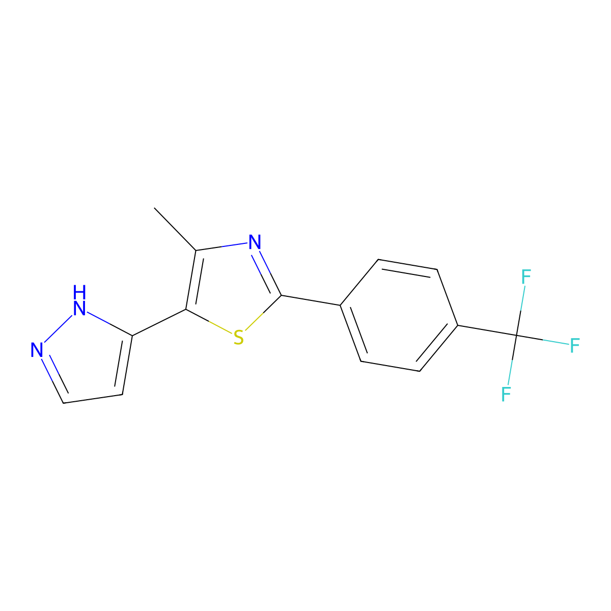 4-methyl-5-(1H-pyrazol-5-yl)-2-[4-(trifluoromethyl)phenyl]-1,3-thiazole molecular structure, CAS 1397198-56-9