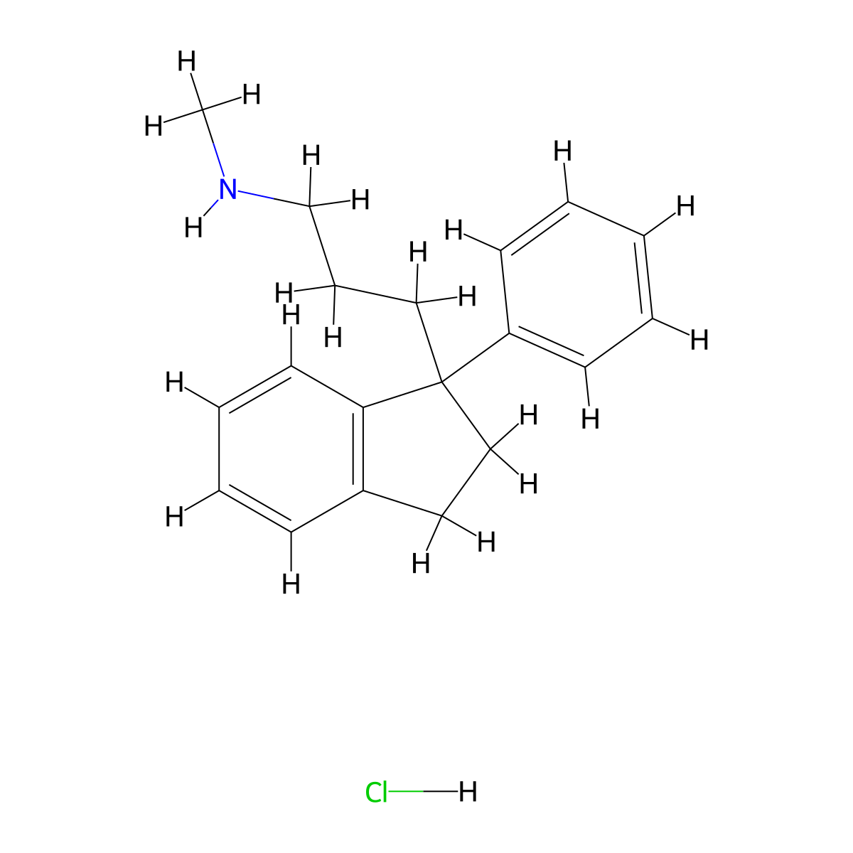 N-Methyl-3-(1-phenyl-2,3-dihydro-1H-inden-1-yl)propan-1-amine--hydrogen chloride (1/1) molecular structure, CAS 13972-95-7