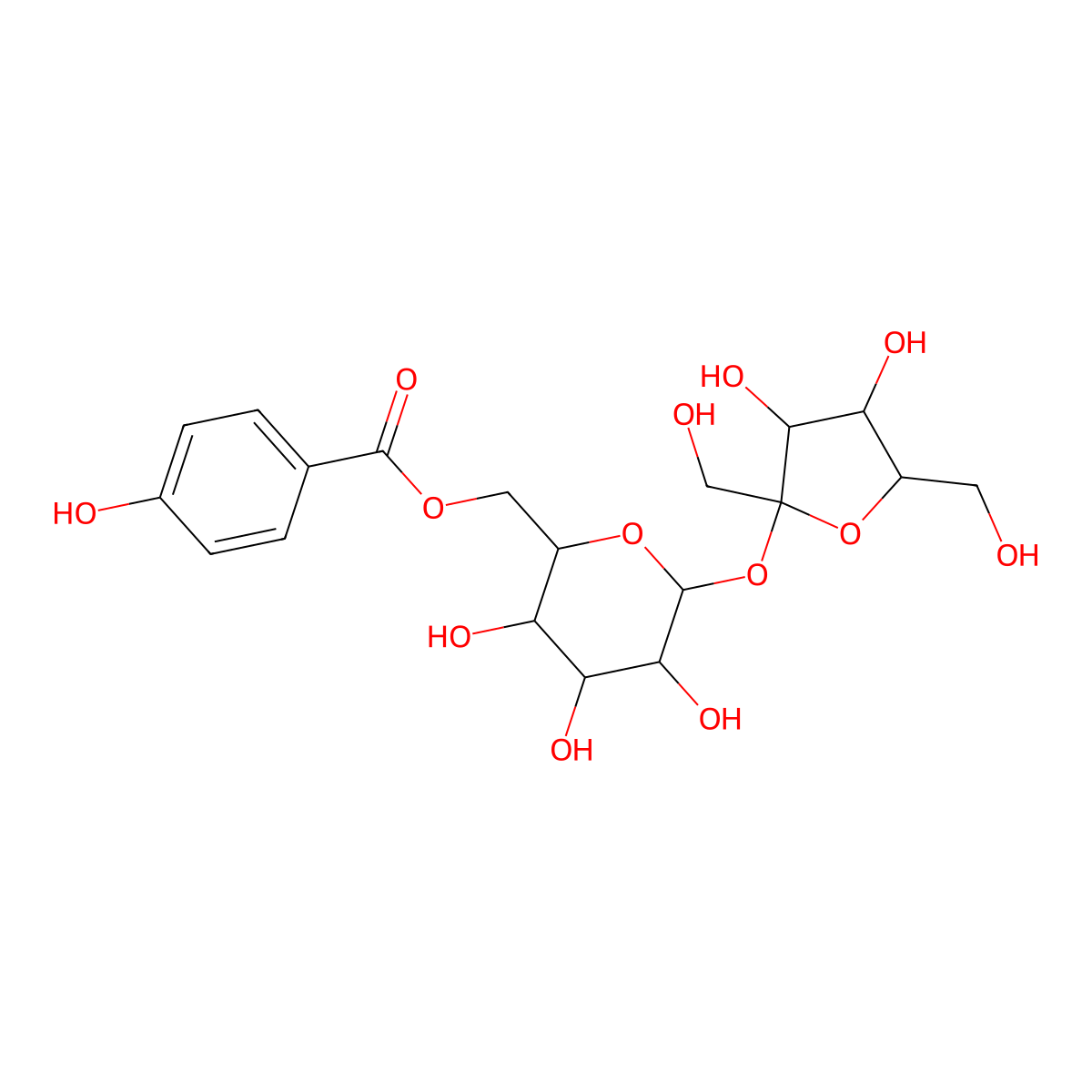 beta-D-Fructofuranosyl 6-O-(4-hydroxybenzoyl)-alpha-D-glucopyranoside molecular structure, CAS 139726-39-9
