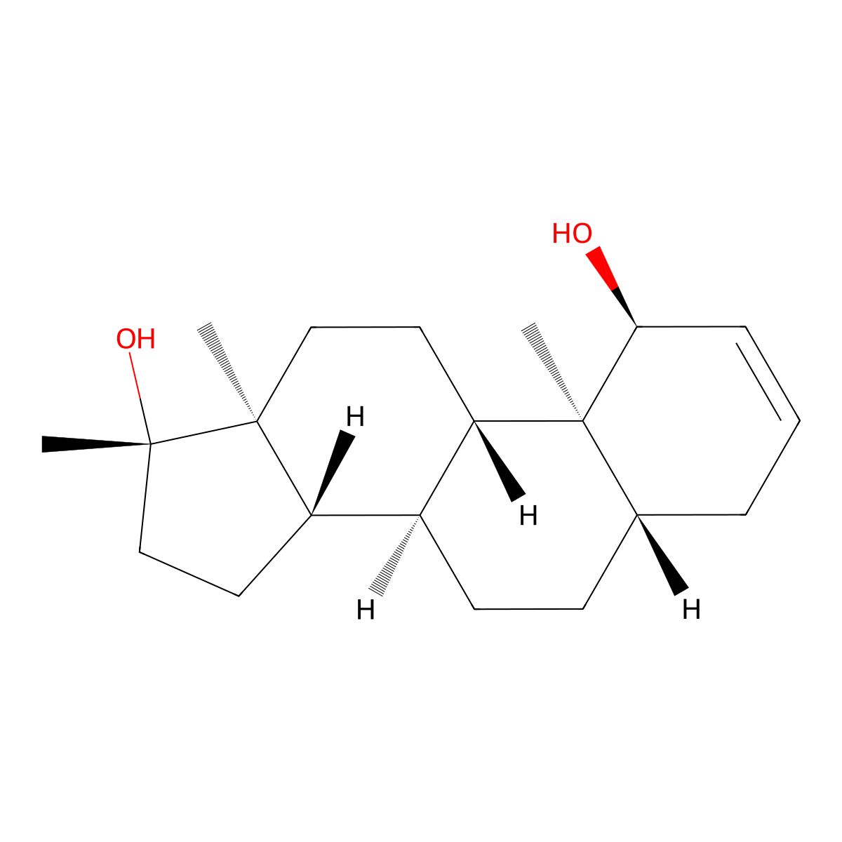 17-Methyl-androst-2-ene-1,17-diol, (1alpha,5alpha,17beta)- molecular structure, CAS 13974-36-2