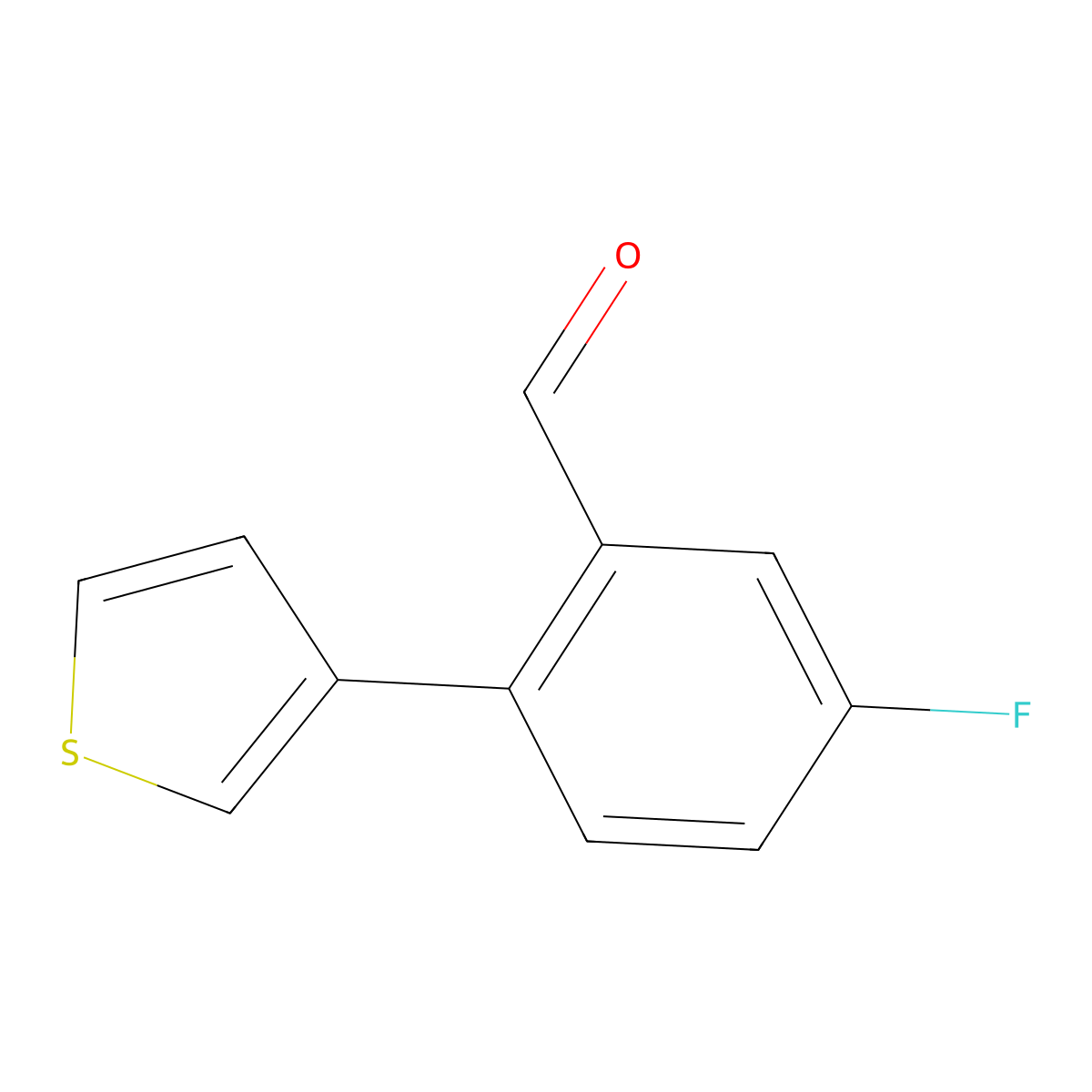 5-Fluoro-2-(thiophen-3-yl)benzaldehyde molecular structure, CAS 1397432-85-7